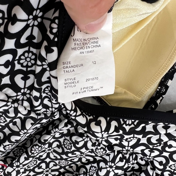 NEW Fit 4 Ur Tummy Tankini Swim Top Peplum Tier Black Built in Bra Womens Sz 12 - Picture 9 of 10